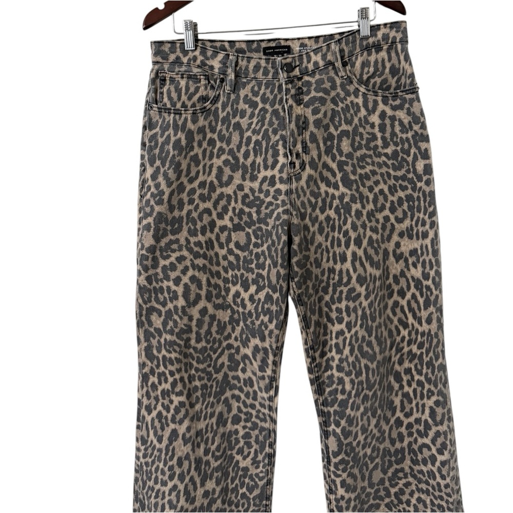 GOOD AMERICAN Good Ease Leopard Cheetah High Rise Wide Leg Jeans - Picture 7 of 10